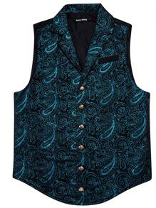 Men Paisley Print Waistcoat - Blue - View 4