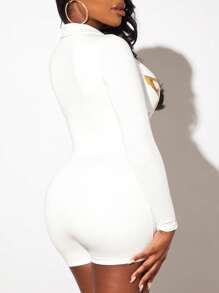 Slaydiva Mono unitard con estampado de letra con cremallera - Blanco - Ver 2