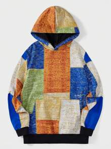 RueChic Men Patchwork Print Hoodie - Multicolor - View 1