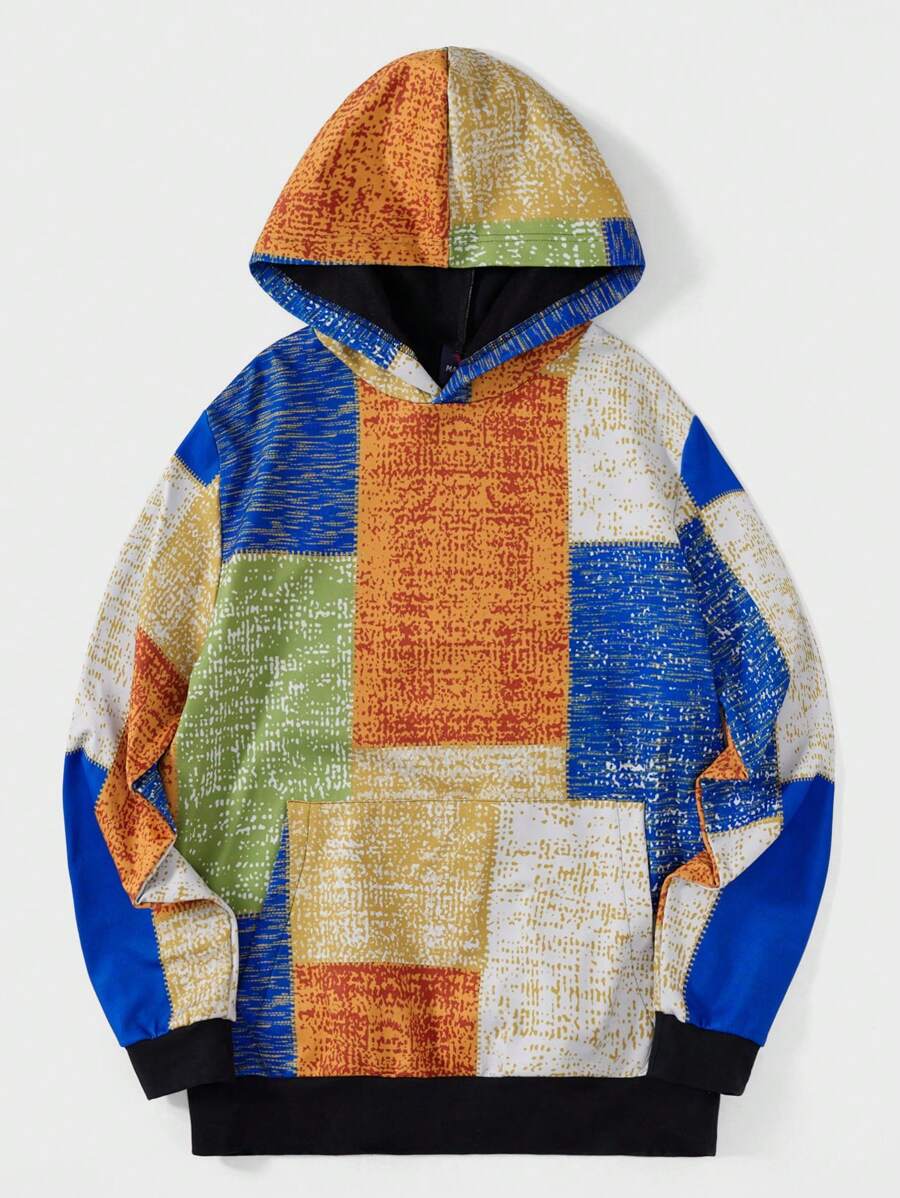 RueChic Men Patchwork Print Hoodie - Multicolor - View 1