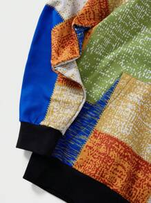 RueChic Men Patchwork Print Hoodie - Multicolor - View 4