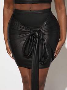 Slaydiva Tie Front Bodycon Skirt