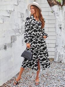 Aveloria Allover Print Button Front Shirt Dress