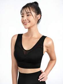 SHEIN Sports 透氣運動式push Up Bra - 黑色 - 查看 7