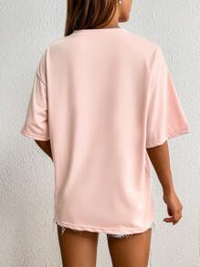 INAWLY 字母圖案落肩T恤 - 淺粉色 - 查看 2