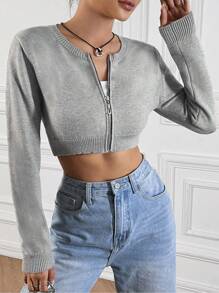SHEIN EZwear Dây kéo Cắt sửa áo lông cừu - Màu Xám nhạt - Xem 7