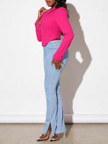 Slaydiva 鉤眼扣前不對稱下擺西裝外套 - 玫紅色 - 查看 5