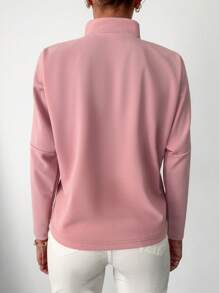 RueChic Camiseta de hombros caídos unicolor de cuello alto - Rosa - Ver 2
