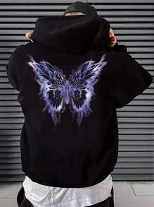 Manfinity VCAY Men's Butterfly Print Oversized Hoodie - Black - View 1