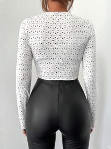 RueChic Solid Eyelet Embroidery Crop Tee - White - View 2