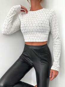 RueChic Solid Eyelet Embroidery Crop Tee - White - View 3