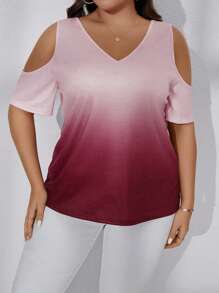 SHEIN LUNE Talla grande Camiseta de ombré de hombros descubiertos - Rosa Fucsia - Ver 4