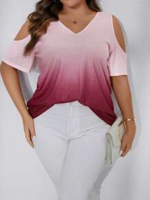 SHEIN LUNE Talla grande Camiseta de ombré de hombros descubiertos - Rosa Fucsia - Ver 1