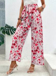 SHEIN VCAY 印花闊腿褲 - 粉色 - 查看 4