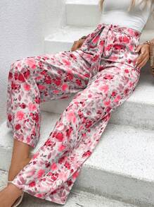 SHEIN VCAY 印花闊腿褲 - 粉色 - 查看 5