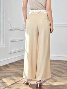 SHEINNeu Pantaloni a gamba larga con stampa quadri dettagli plissettato