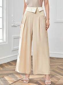 SHEINNeu Pantaloni a gamba larga con stampa quadri dettagli plissettato
