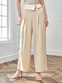 SHEINNeu Pantaloni a gamba larga con stampa quadri dettagli plissettato