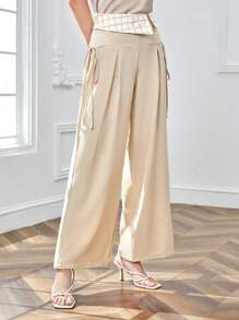 SHEINNeu Pantaloni a gamba larga con stampa quadri dettagli plissettato