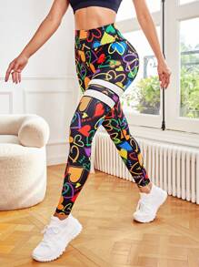 SHEIN Yoga Funny In Trái tim Thắt lưng băng rộng Quần Xà cạp thể thao - Nhiều màu - Xem 1