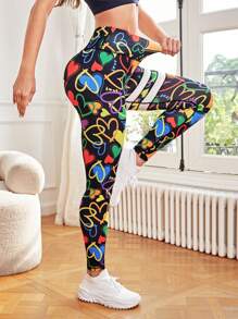 SHEIN Yoga Funny In Trái tim Thắt lưng băng rộng Quần Xà cạp thể thao - Nhiều màu - Xem 4