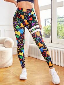 SHEIN Yoga Funny In Trái tim Thắt lưng băng rộng Quần Xà cạp thể thao - Nhiều màu - Xem 5