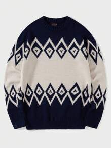 RueChic Men Argyle Pattern Jumper - Navy Blue - View 1