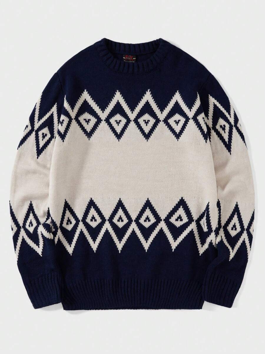 RueChic Men Argyle Pattern Jumper - Navy Blue - View 1