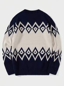 RueChic Men Argyle Pattern Jumper - Navy Blue - View 2