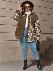 SHEIN Clasi Hơn In hoa Báo Thả vai Áo khoác vải nhung - màu nâu - Xem 4