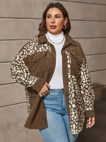 SHEIN Clasi Hơn In hoa Báo Thả vai Áo khoác vải nhung - màu nâu - Xem 5