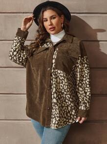 SHEIN Clasi Hơn In hoa Báo Thả vai Áo khoác vải nhung - màu nâu - Xem 6