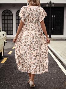 SHEIN Clasi Allover Print Batwing Sleeve Ruffle Trim Wrap Knot Side Dress - Multicolor - View 2