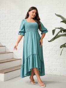 Modelyn Plus Flare Sleeve Ruffle Hem Dress - Cadet Blue - View 1