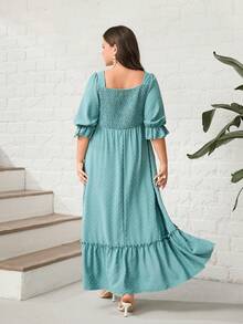 Modelyn Plus Flare Sleeve Ruffle Hem Dress - Cadet Blue - View 2