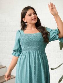 Modelyn Plus Flare Sleeve Ruffle Hem Dress - Cadet Blue - View 4
