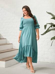 Modelyn Plus Flare Sleeve Ruffle Hem Dress - Cadet Blue - View 5