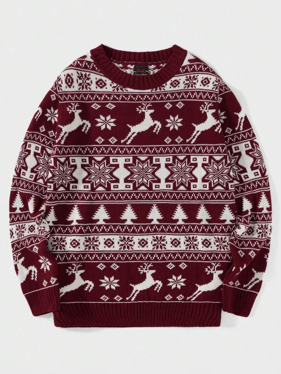 RueChic Men Christmas Pattern Jumper - Red - View 1