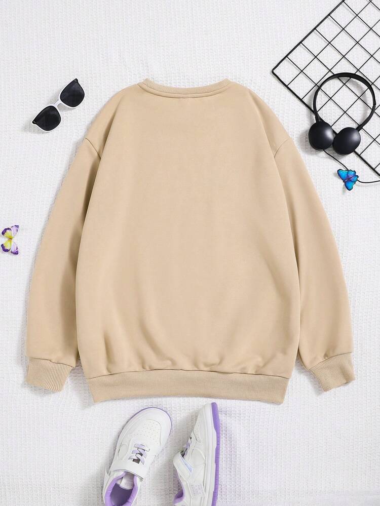 Teen Girl Butterfly & Letter Graphic Drop Shoulder Pullover