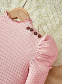 SHEIN Leap Crew 年轻女孩立领羊腿袖 T 恤和喇叭裤 女童喇叭裤套装 女童针织套装 女童针织套装 - 淺粉色 - 查看 3