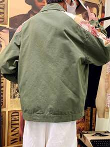 男士佩斯利印花落肩袖夾克 - 軍綠色 - 查看 2