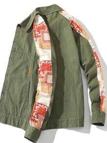 男士佩斯利印花落肩袖夾克 - 軍綠色 - 查看 4