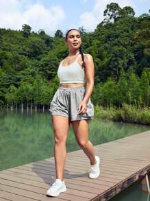 Lifespree 大碼腰部抽繩運動短褲帶手機袋 - 灰色 - 查看 7