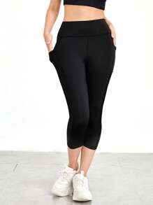 Cheerettes Marled Mid-Calf Length Yoga Leggings Mesh Insert Wide Waistband Sports Leggings With Phone Pocket