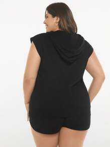 SHEIN BASICS Talla grande Sudadera Chaleco con cremallera con capucha - Negro - Ver 2