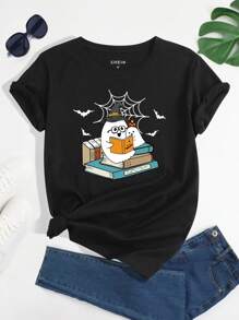 SHEIN LUNE 卡通圖案T恤 - 黑色 - 查看 1