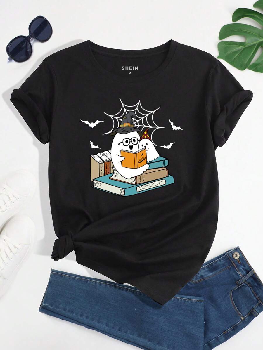 SHEIN LUNE 卡通圖案T恤 - 黑色 - 查看 1