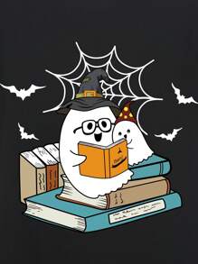 SHEIN LUNE 卡通圖案T恤 - 黑色 - 查看 4