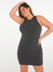 SHEIN BASICS Vestido De Tirantes Sólido De Talla Grande - Gris Oscuro - Ver 1