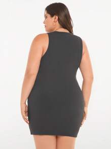 SHEIN BASICS Vestido De Tirantes Sólido De Talla Grande - Gris Oscuro - Ver 2